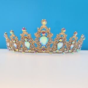 Sparkling Iridescent Ornate Gothic Bronze Crystal Tiara | Aurora Borealis